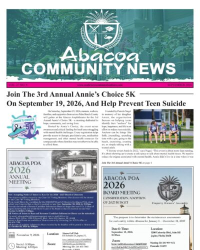 Abacoa Community News September 2026 front page